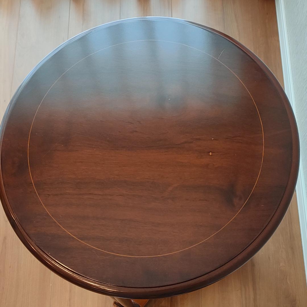 アンティーク　サイドテーブル　ラウンド　象嵌　引出し付き