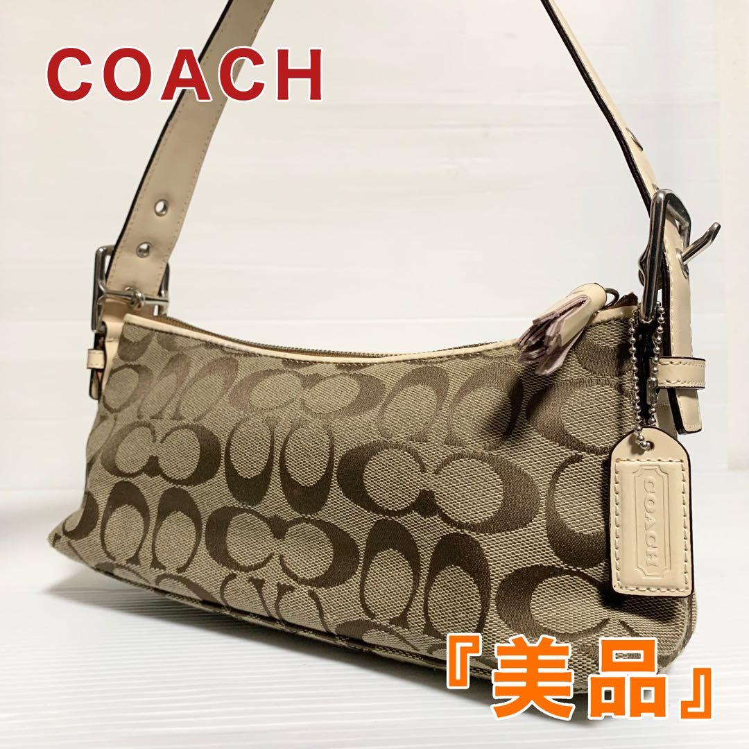 美品 COACH コーチ シグネチャー アクセサリーポーチ ハンドバッグ