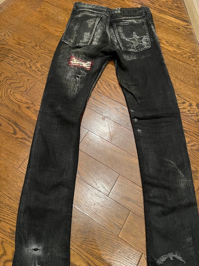 LGBダメージ加工 スリムフィット ブラックデニム