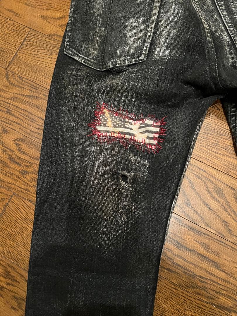 LGBダメージ加工 スリムフィット ブラックデニム