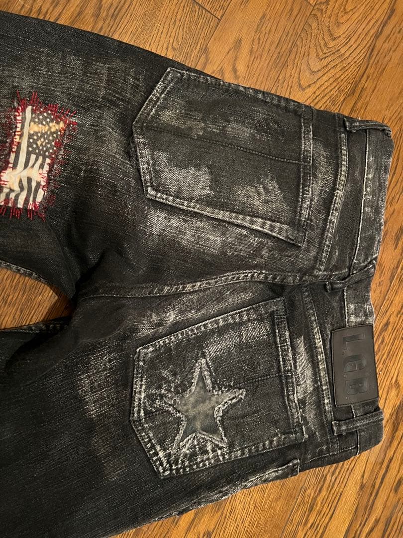 LGBダメージ加工 スリムフィット ブラックデニム