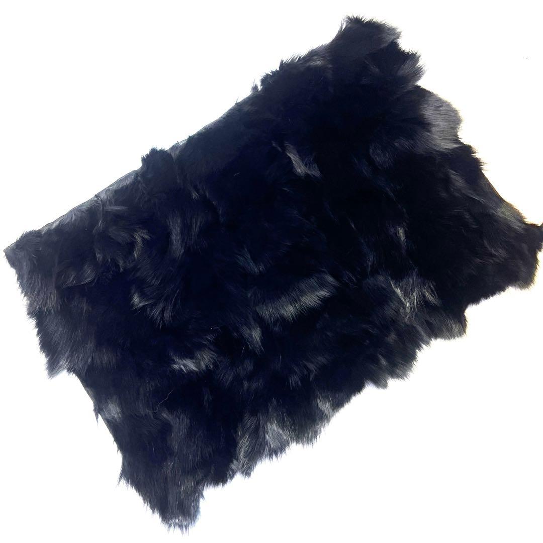 牛革　カーミットチェア　黒狐毛皮敷物　ファー　マット　フォックス　座布団　2枚