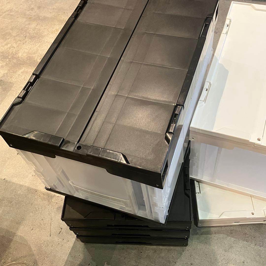 折りたたみコンテナ 50L ブラック ホワイト 業務用 6個 松本産業 フタ付き