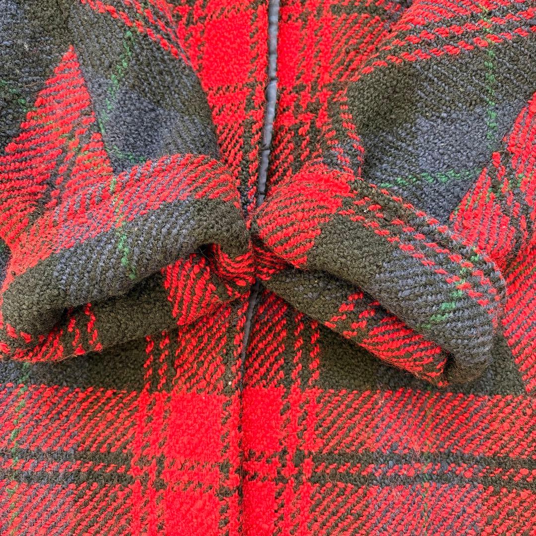 ヨークランド ツイード ロングコート チェック柄 比翼 赤 日本製