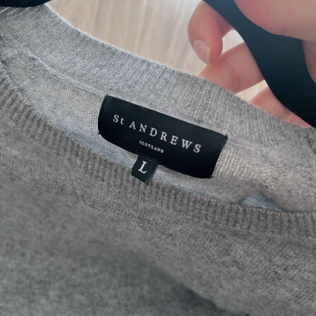 St Andrews カシミヤ100%グレー クルーネックセーター