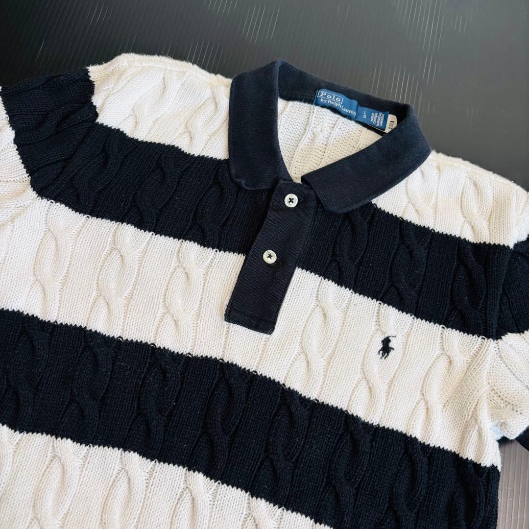 現行タグ ポロバイラルフローレン 半袖ケーブルニット ボーダー ニット