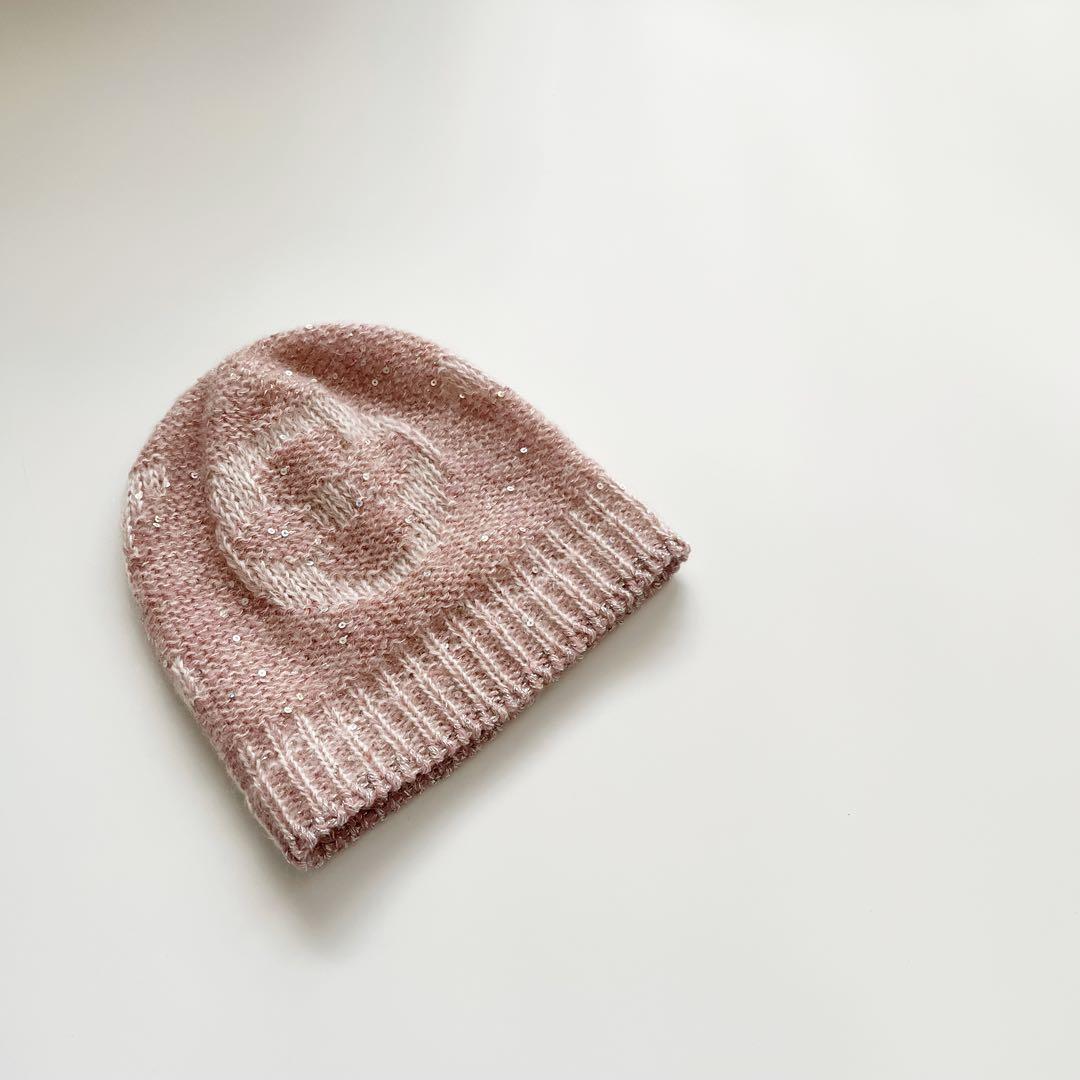 美品　ルイヴィトン　モノグラム　ニット帽　ビーニー　ピンク　スパンコール　ラメ