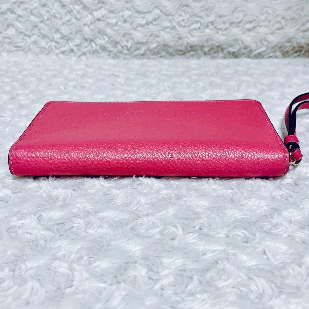 【極美品】COACH コーチ 長財布 ペブルレザー リストストラップ付