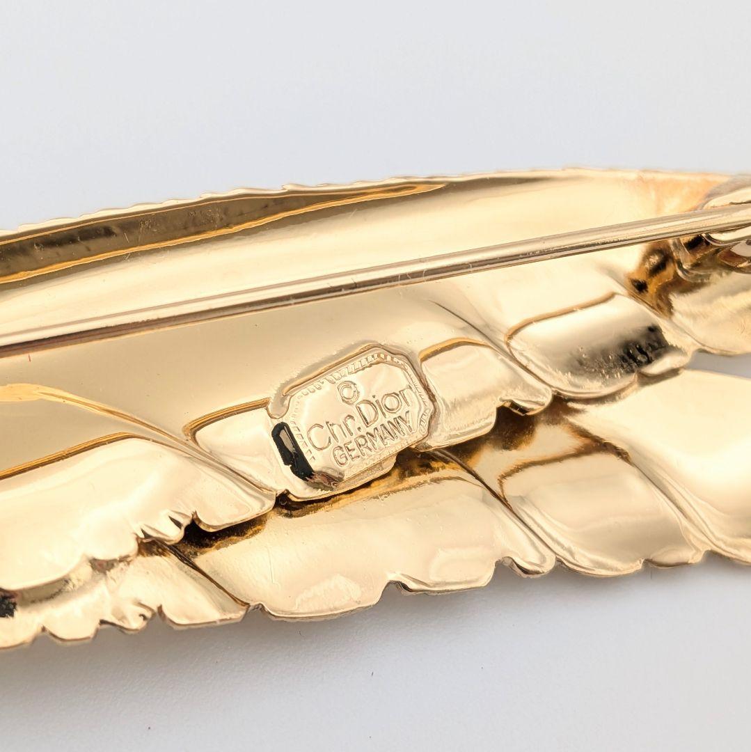 極美品 クリスチャンディオール Dior フェザー 羽根 ゴールド ブローチ