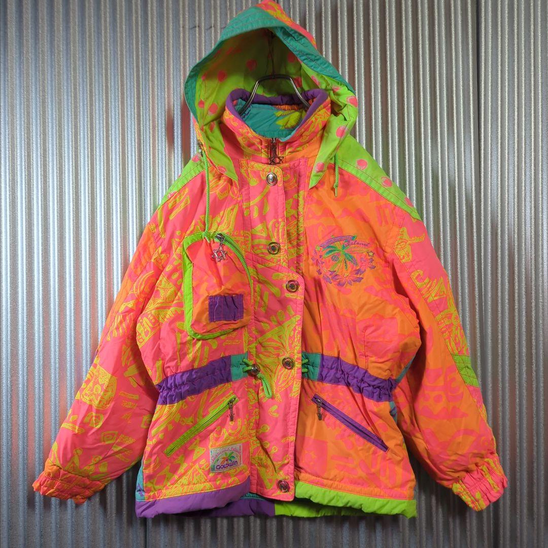 90s ゴールドウィン スキーウェア オールドウェア 派手 蛍光色 刺繍