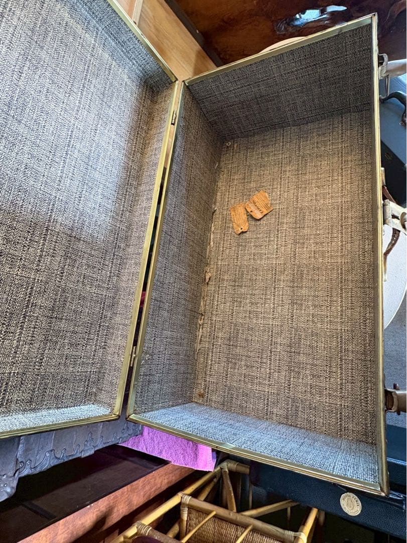 1950-60s アメリカ製 大型スチーマートランク 実使用タグ付 鍵付き