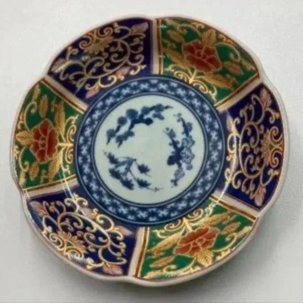 10枚セット 有田焼 古伊万里 色絵 輪花皿 金彩錦唐草 取分け皿 お
