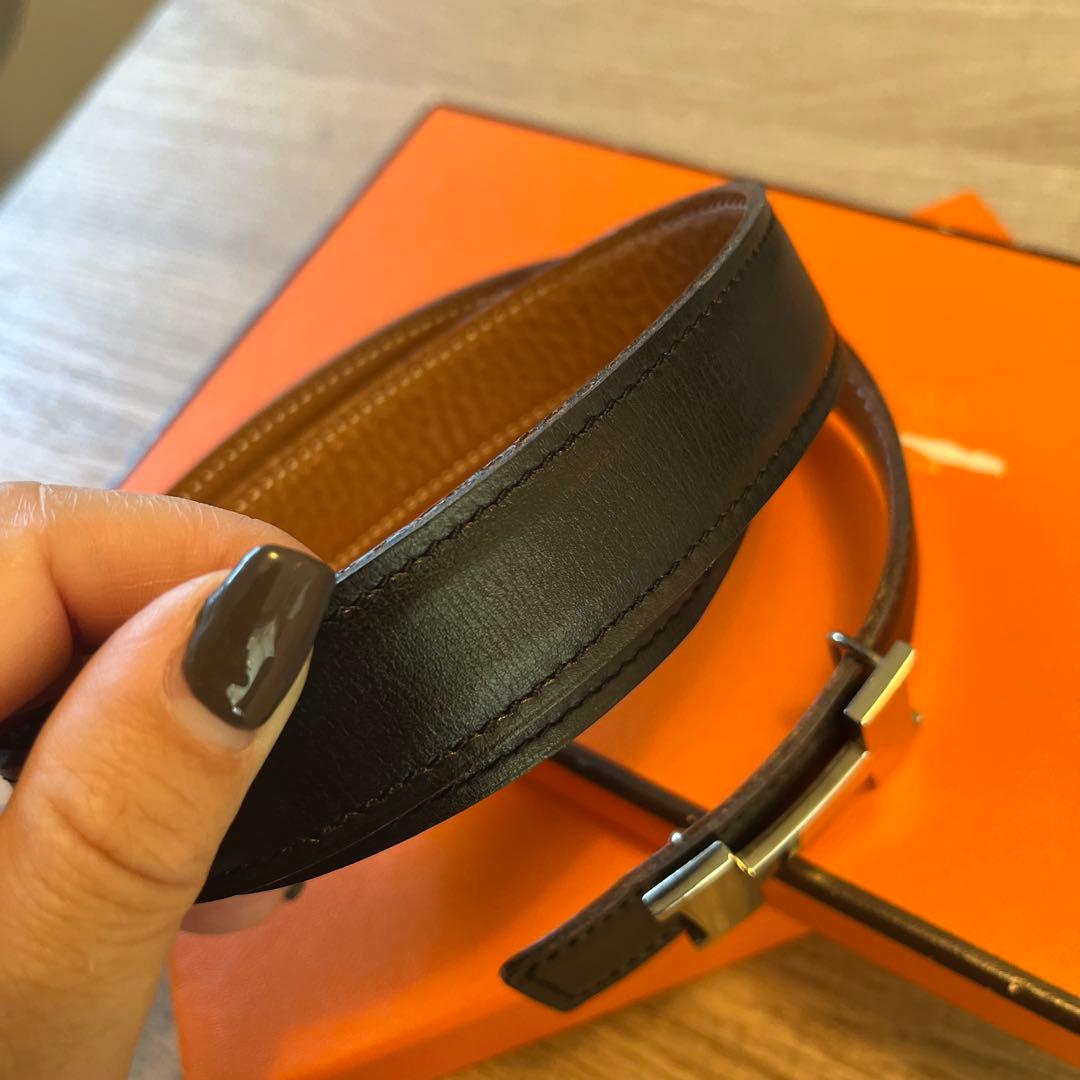 【美品】エルメス ベルト コンスタンス リバーシブル 黒 シルバー 65