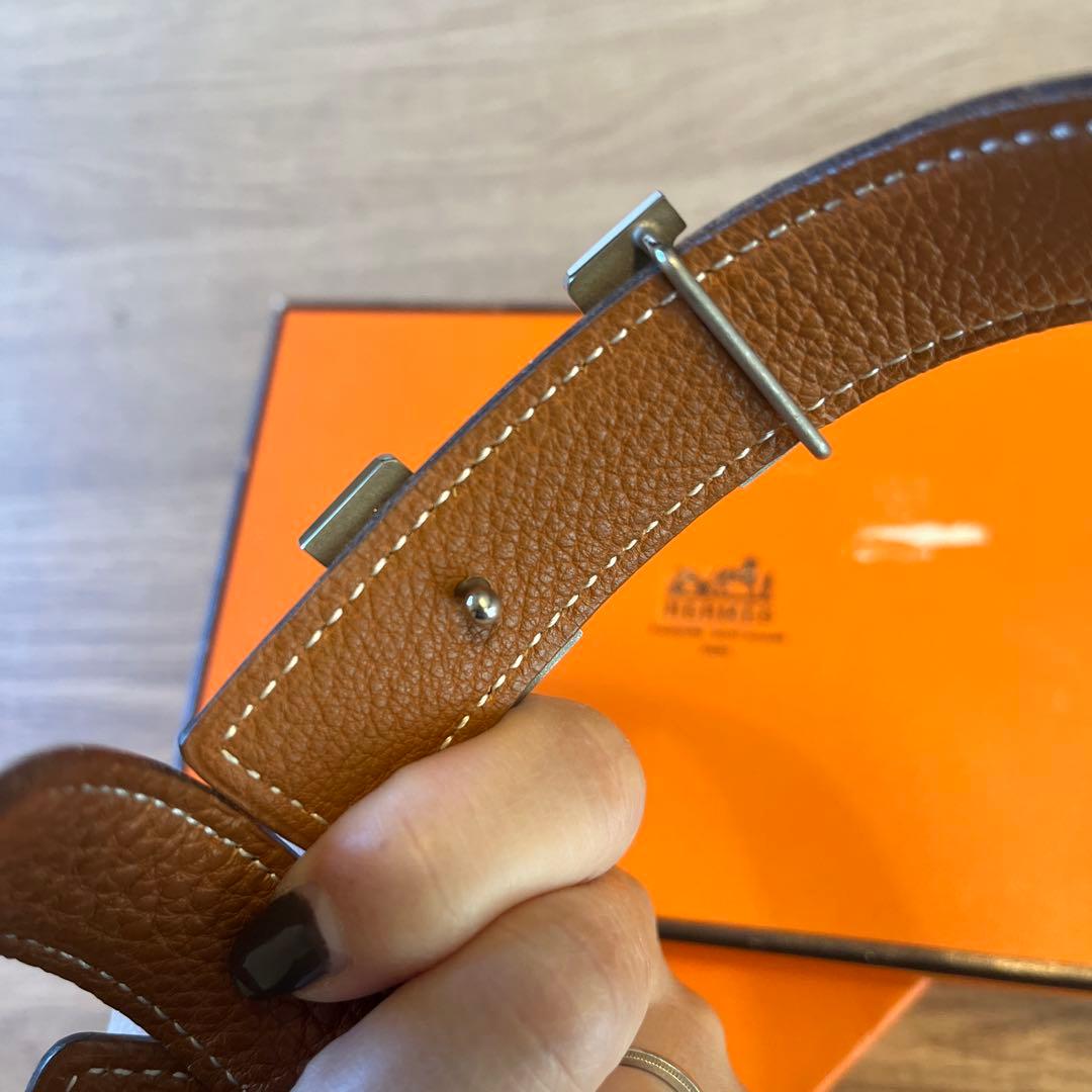 【美品】エルメス ベルト コンスタンス リバーシブル 黒 シルバー 65