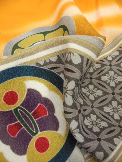 七五三 ◇山吹色系　鷹◇式部浪漫　5歳男の子着物・羽織・袴セット6057【中古】