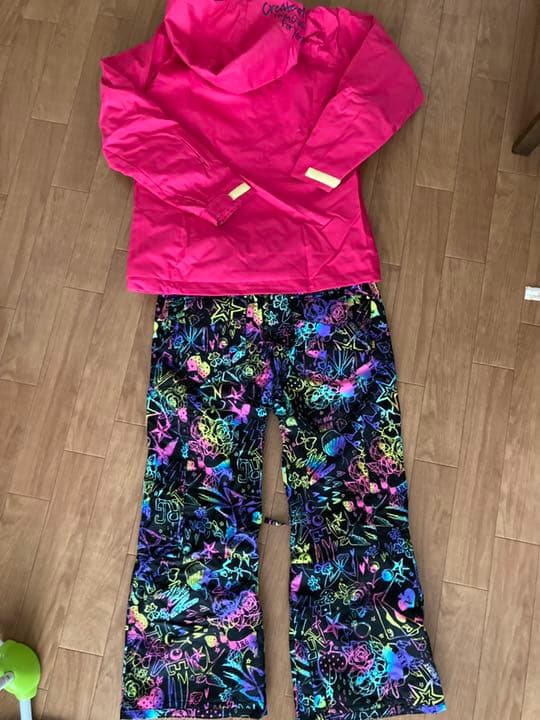 【着用1回】レディース スノボーウェア 上下セット ピンク ブラック ネオン