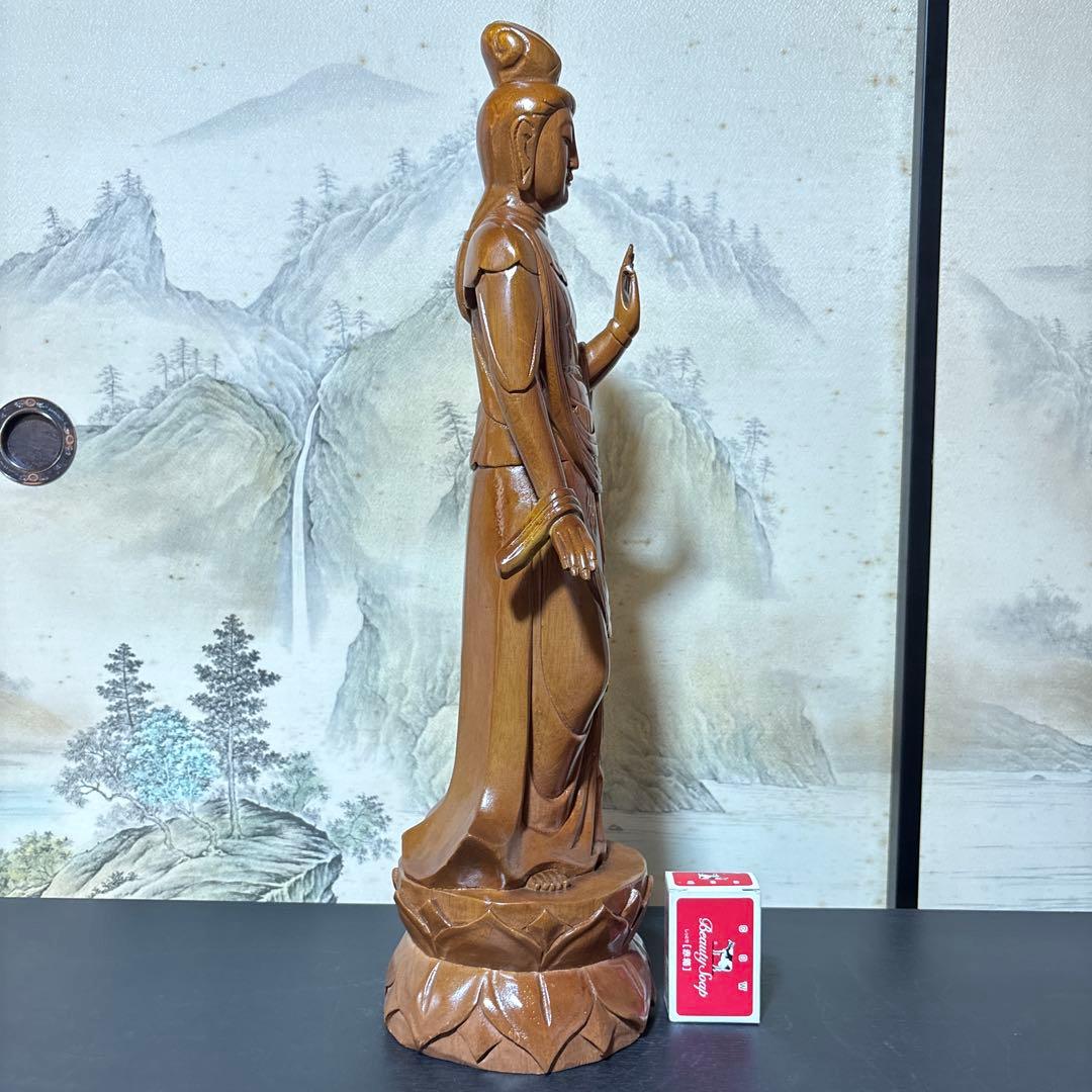 大型 観音菩薩 木彫　仏像 彫刻　開運　風水　置物　縁起物　インテリア　春山作