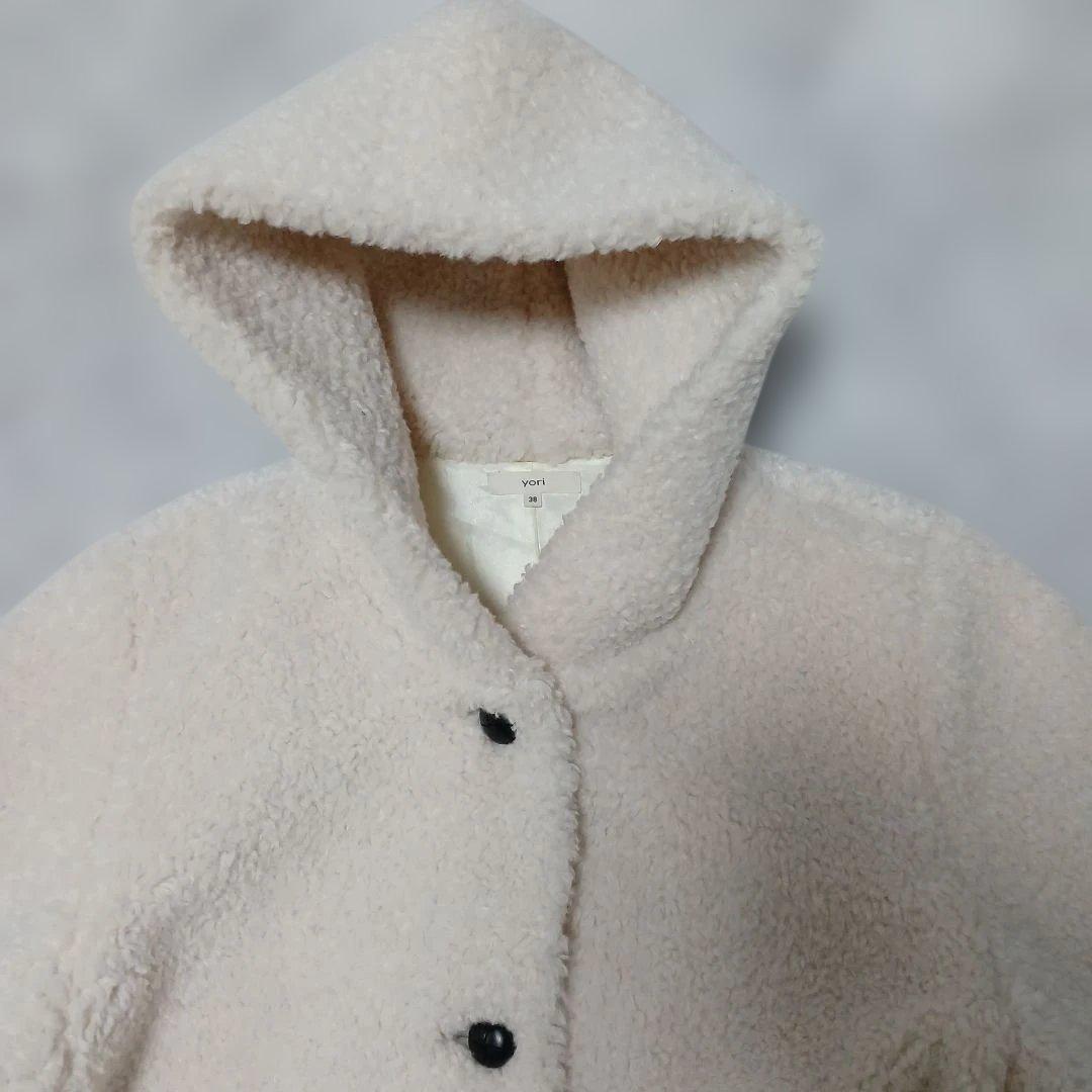しろみ【美品】yori スイートボアフードロングコート　38