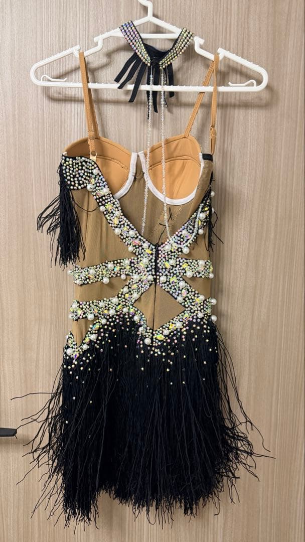 社交ダンス衣装 フリンジ 黒　ラテンダンス　パーティー　大会　試合