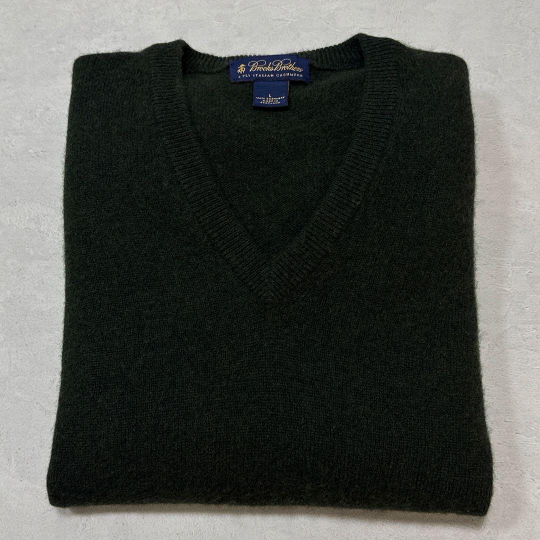 希少美品ブルックスブラザーズ カシミアVネックニット オリーブ
