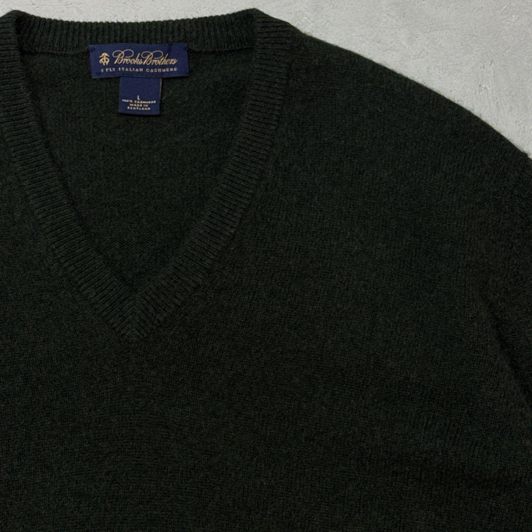 希少美品ブルックスブラザーズ カシミアVネックニット オリーブ