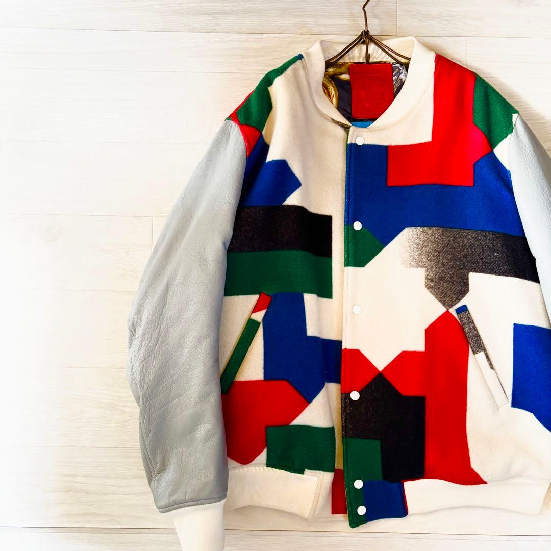 フェノメノン 袖レザー 総柄スタジャン ジャケット ビッグサイズ