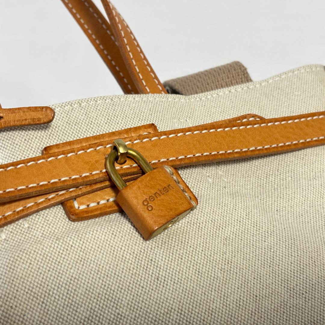 極美品 ゲンテン ピアンタ リュック アイボリー キャンバス レザー お洒落