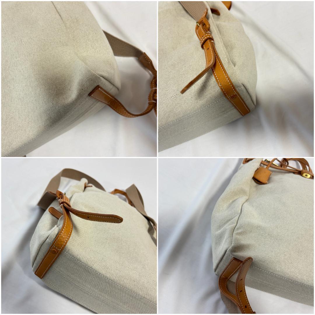 極美品 ゲンテン ピアンタ リュック アイボリー キャンバス レザー お洒落