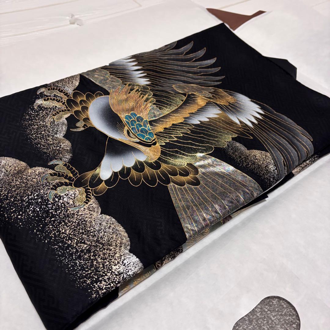 《新品 日本製 》漆黒 豪華爛漫金箔技法 お宮参り 産着 祝着 新品たとう紙付