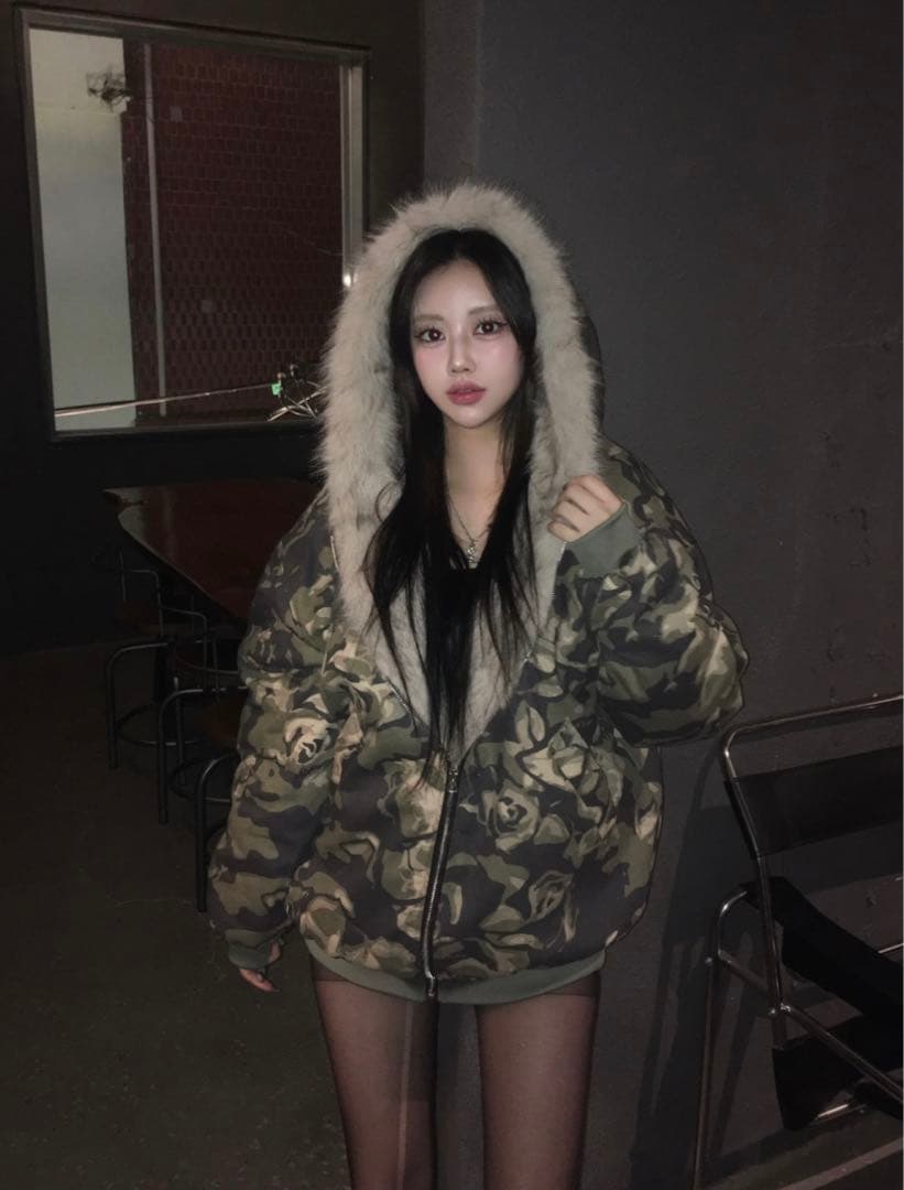 迷彩柄ファー付きジャケット フーディ - メルカリ