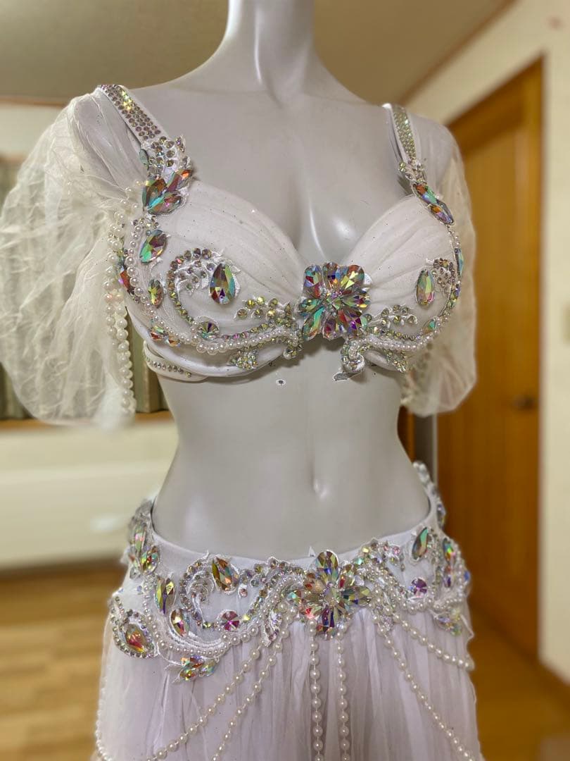 ⚠️在庫一掃セール⚠️ホワイト　ベリーダンス　ブラベルトスカートインナーパンツセット