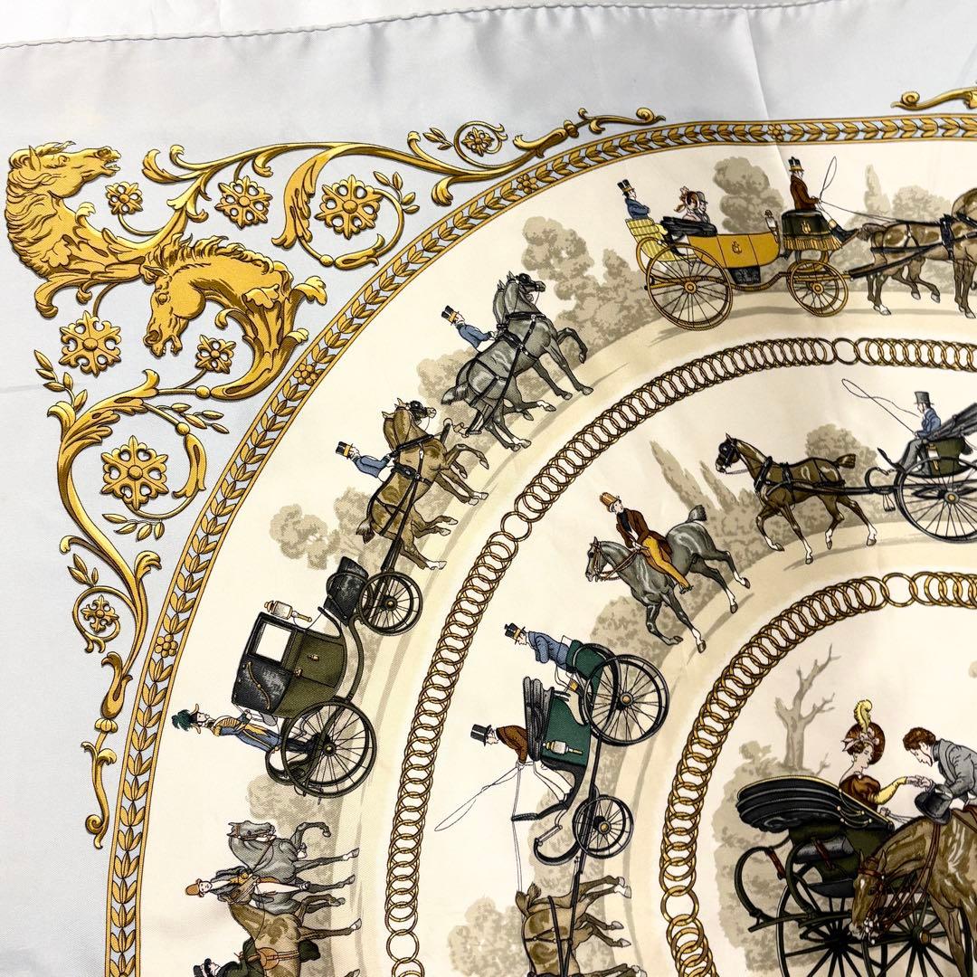 エルメス スカーフ カレ90 フィリップ・ルドゥック 馬車 ゴールド系