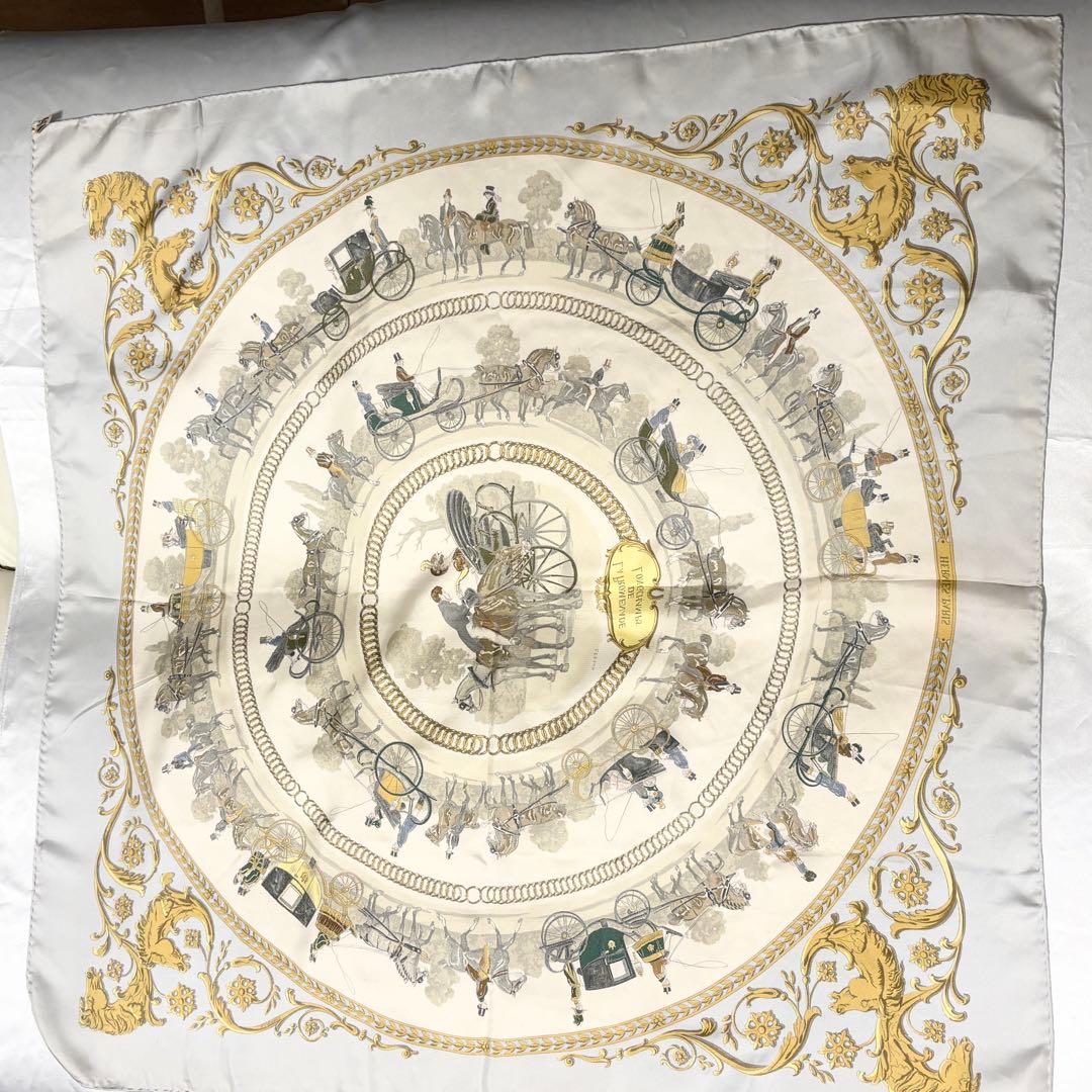 エルメス スカーフ カレ90 フィリップ・ルドゥック 馬車 ゴールド系