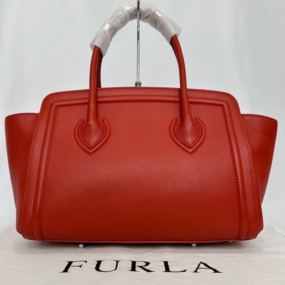 【未使用品/保存袋付】フルラ カレッジ トートバッグ レザー 赤 A4可 手提げ
