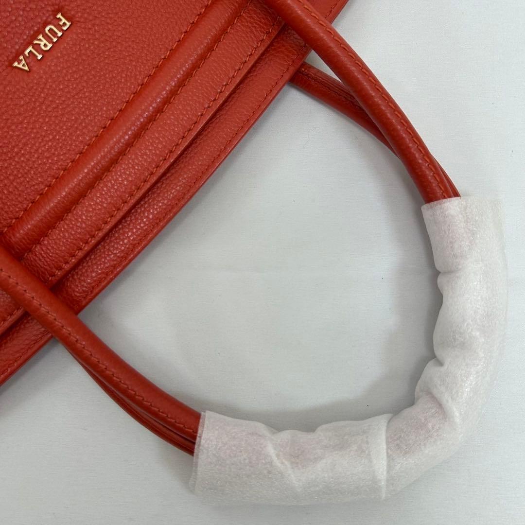 【未使用品/保存袋付】フルラ カレッジ トートバッグ レザー 赤 A4可 手提げ