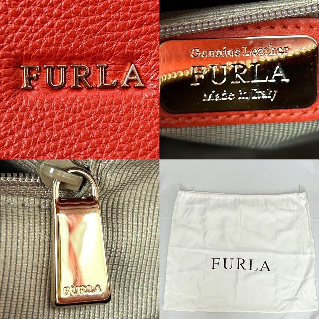 【未使用品/保存袋付】フルラ カレッジ トートバッグ レザー 赤 A4可 手提げ