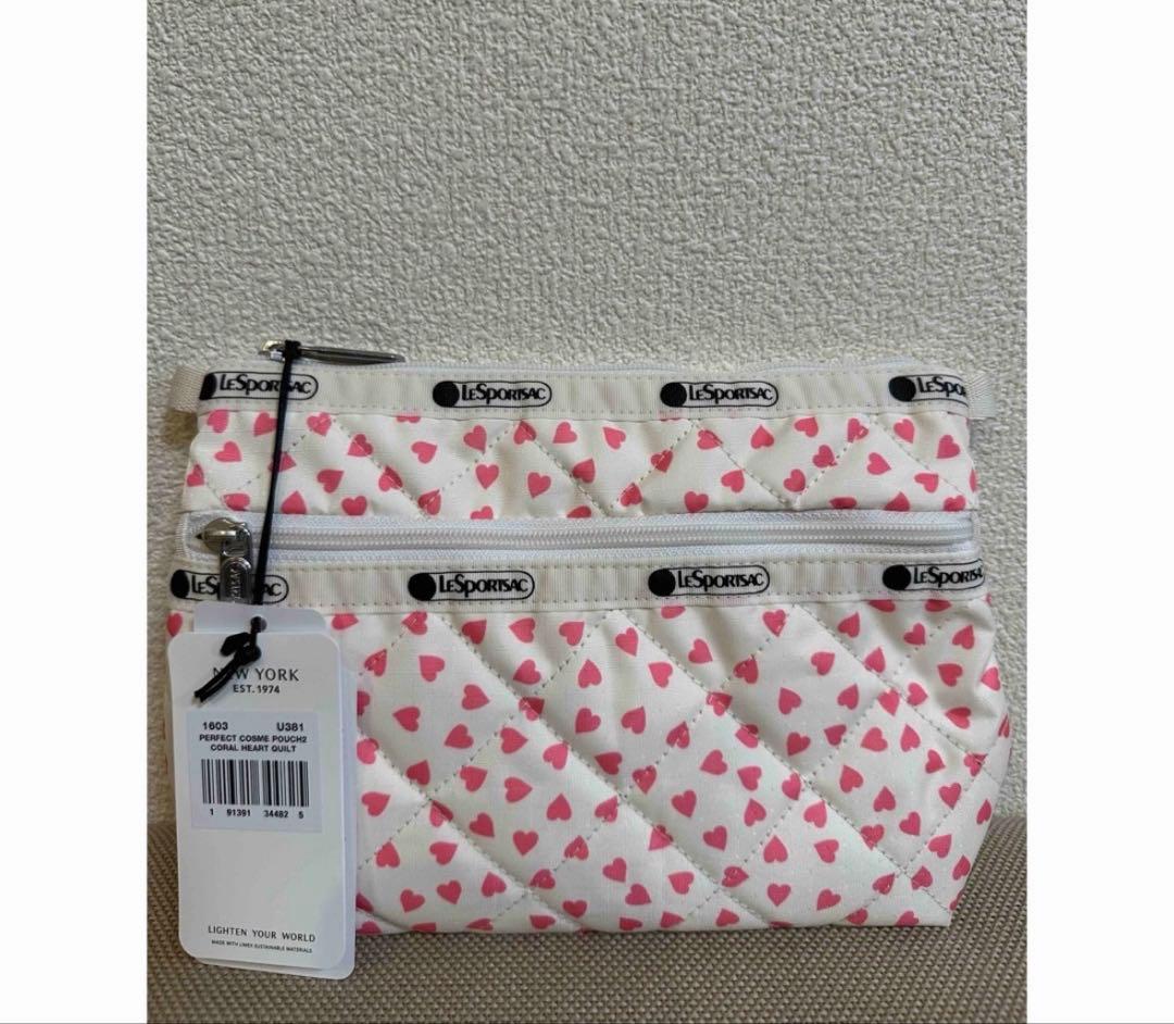 完売品　神崎恵さんコラボ　レスポートサック　コスメポーチ　コーラルハートキルト