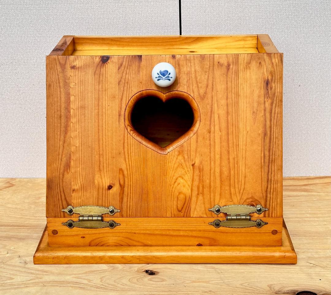 カントリー家具　ブレッドケース　ウッドボックス　パイン材　ハート透かし