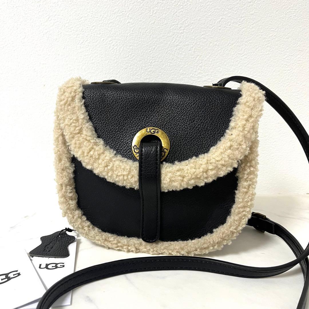 極美品 UGG ヘリテージ クロスボディ レザー ショルダーバッグ ボア 黒