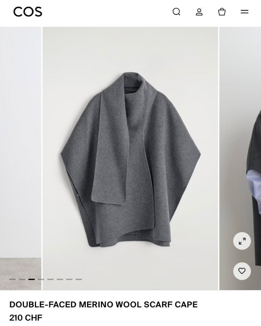 新品未使用 cos ダブルフェイスウールスカーフケープ ポンチョ - メルカリ