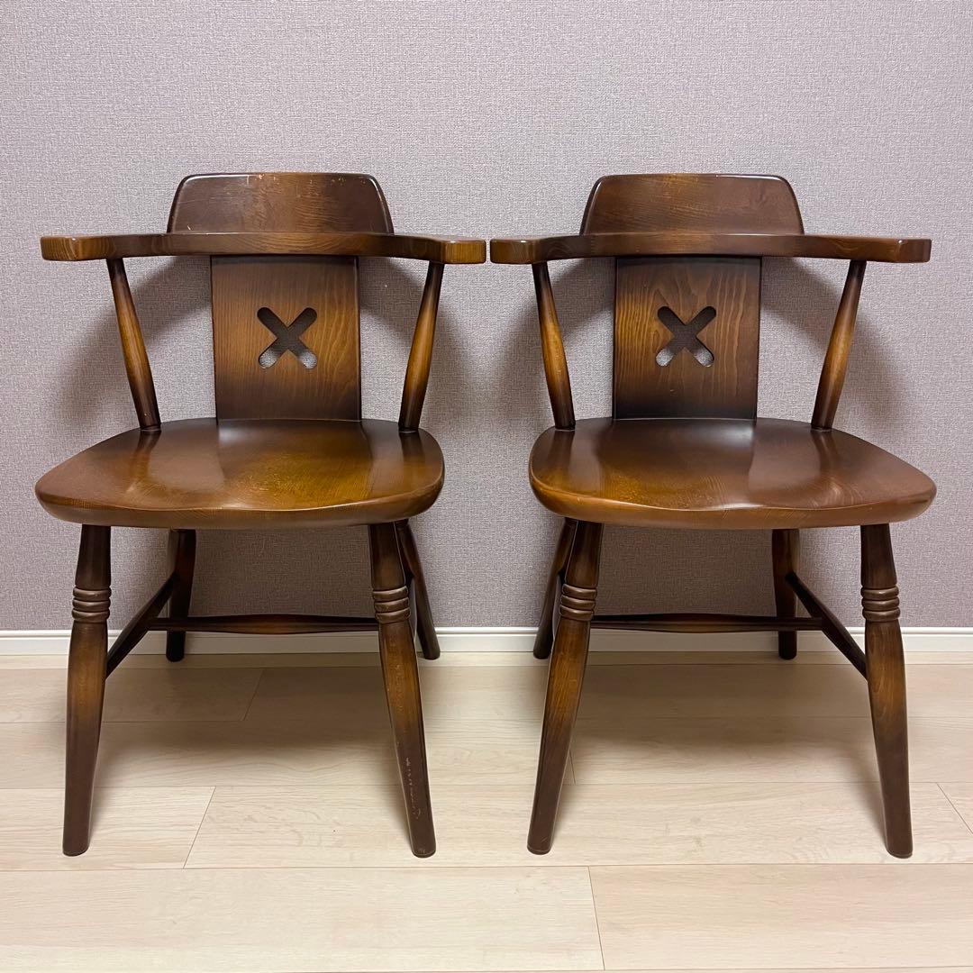高級 ダイニングチェア 2脚セット 飛騨産業 キツツキマーク レトロ