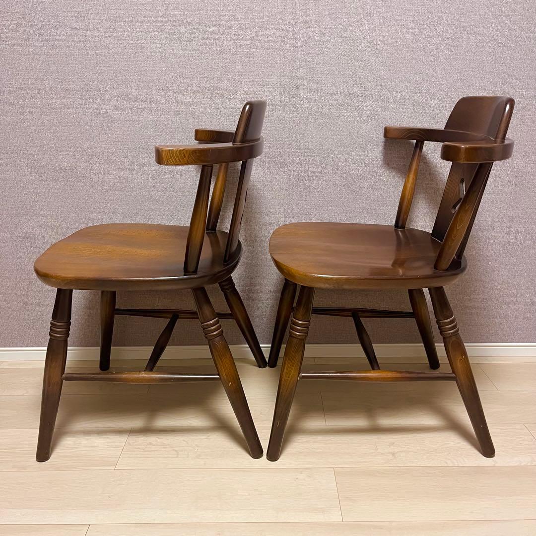 高級 ダイニングチェア 2脚セット 飛騨産業 キツツキマーク レトロ