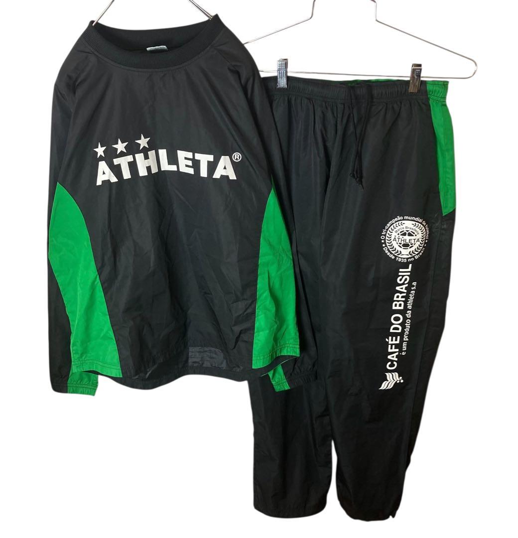 ATHLETAアスレタでかロゴブラックナイロンジャージ上下セットアップLサイズ