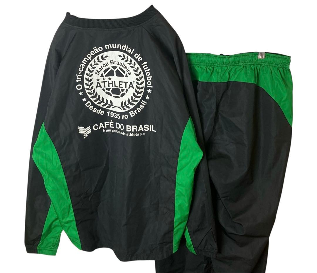 ATHLETAアスレタでかロゴブラックナイロンジャージ上下セットアップLサイズ