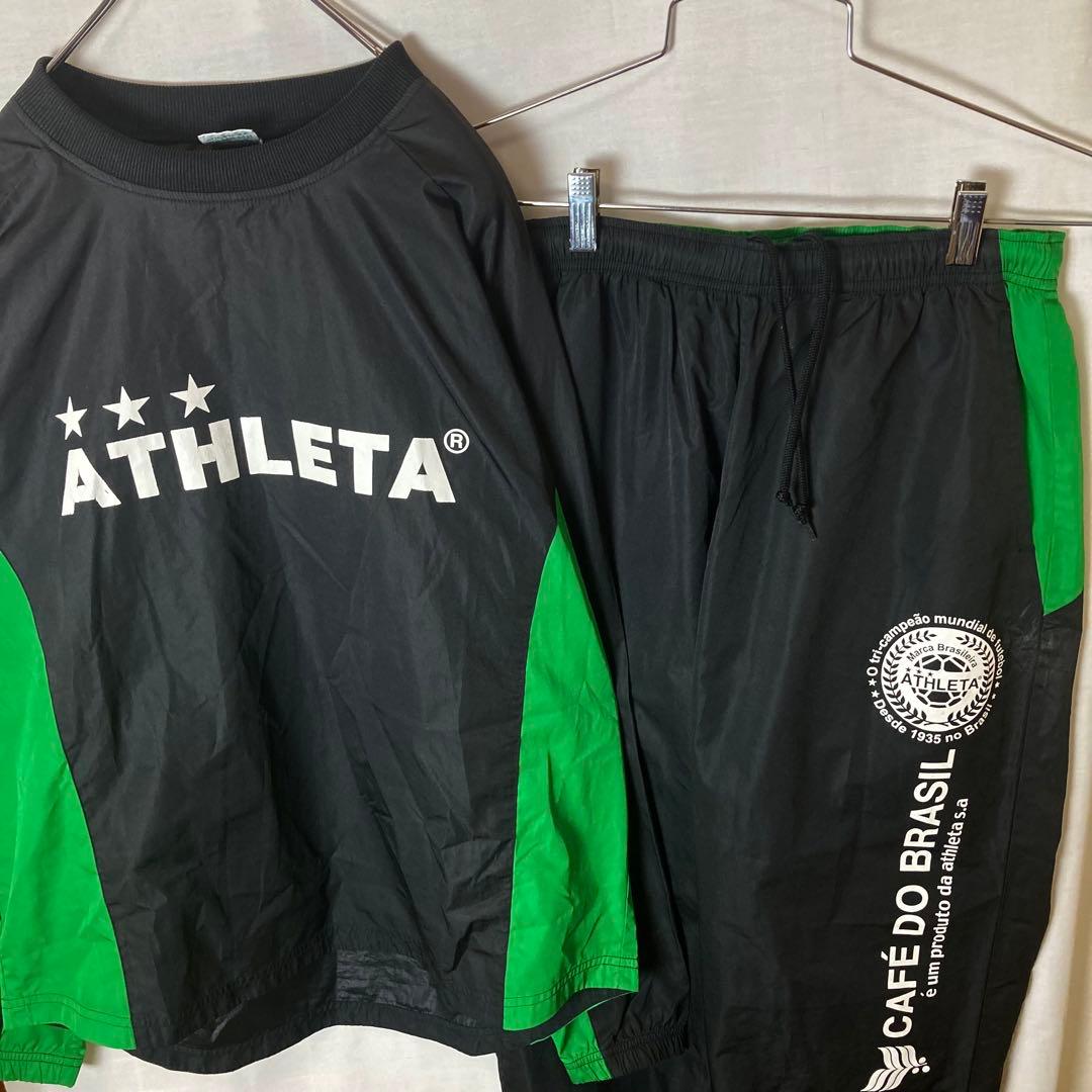 ATHLETAアスレタでかロゴブラックナイロンジャージ上下セットアップLサイズ