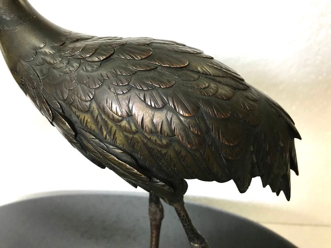 銅製:夫婦鶴置物(小判台付)秀尚作(注:説明文) - メルカリ