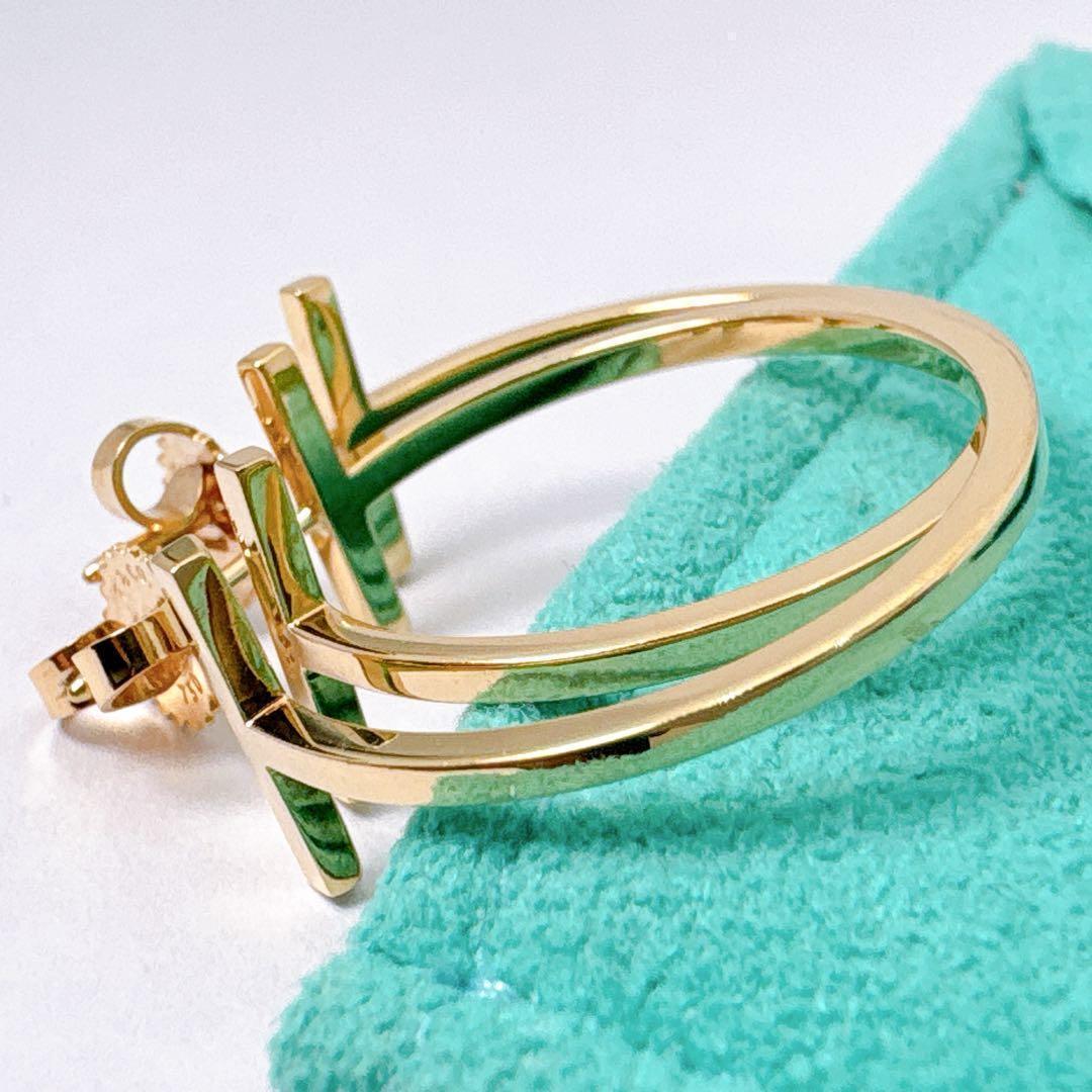 極美品 付属品付 ティファニー Tワイヤー フープ ピアス ゴールド k18