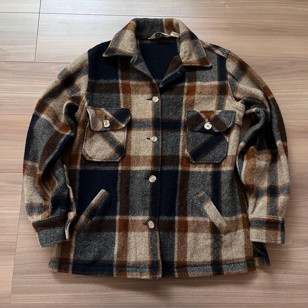 80s L.L.Bean ウールシャツジャケット USA製 オープンカラー S