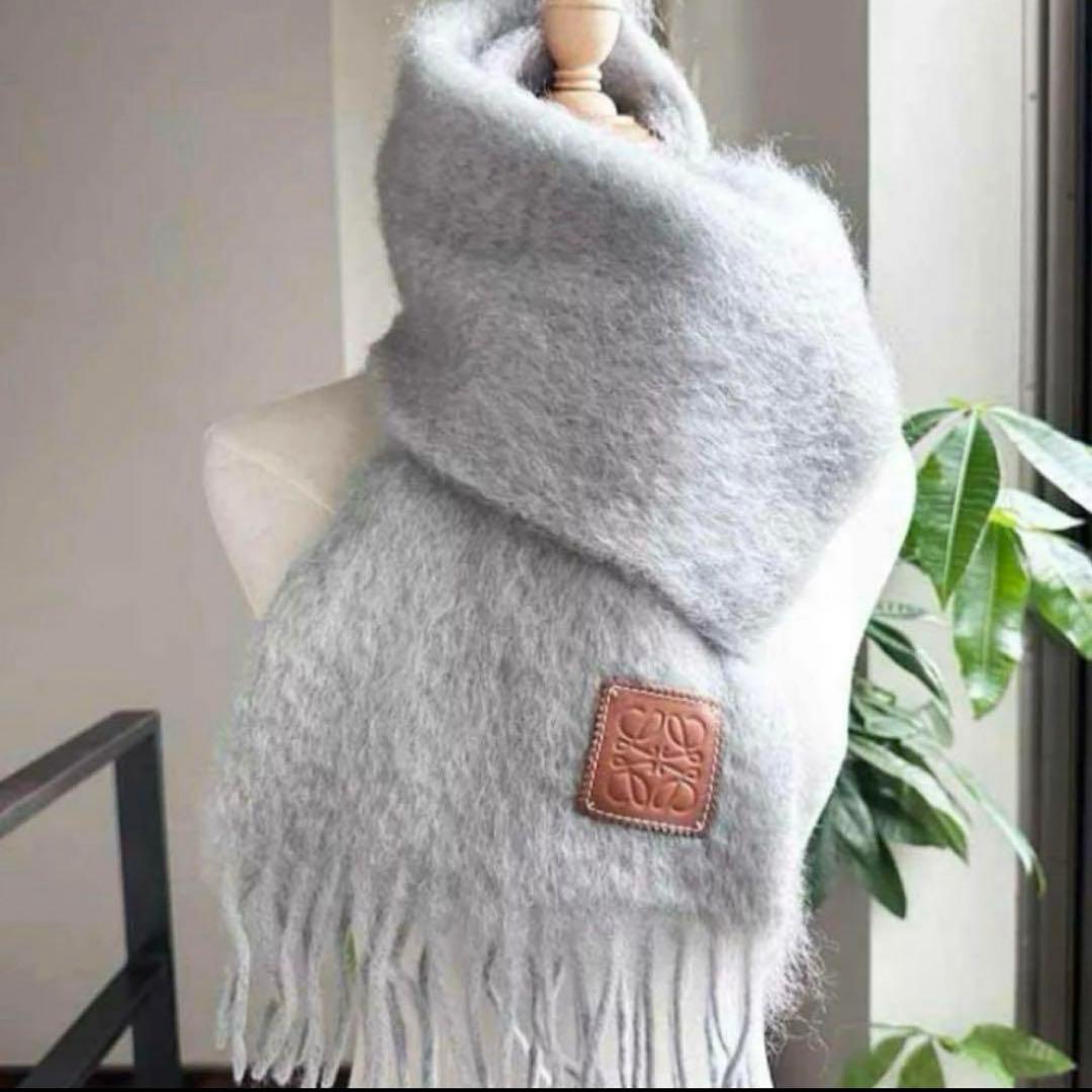 正規品】美品 ロエベ モヘア ウール マフラー LOEWE グレー - メルカリ