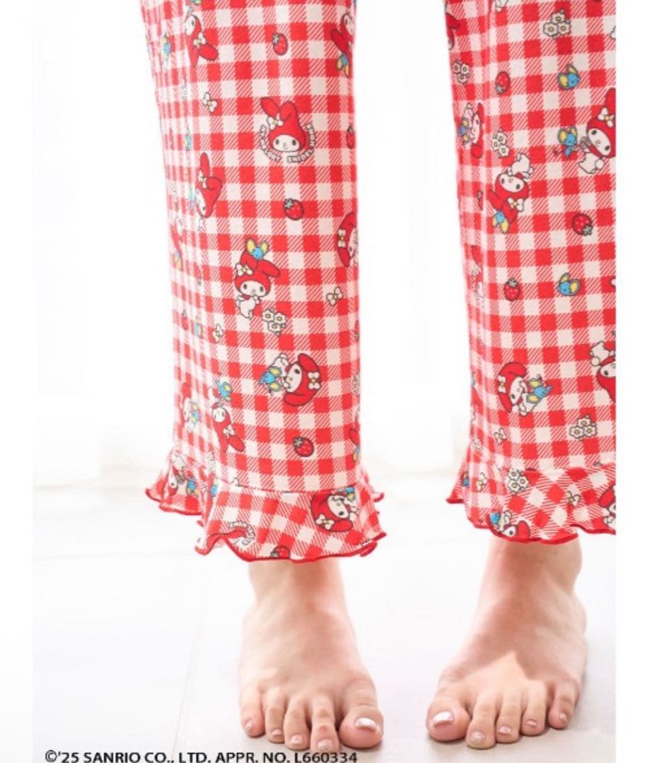【MY MELODY】【接触冷感】総柄ロングパンツ　レッド